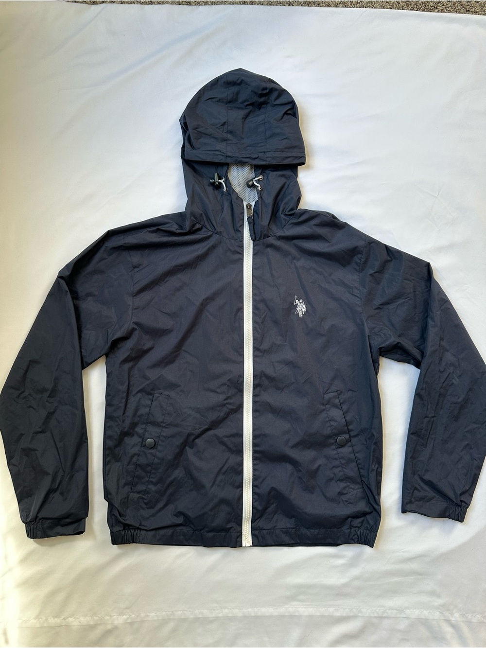 U.S. Polo Assn. Navy Hooded Windbreaker with White Zip